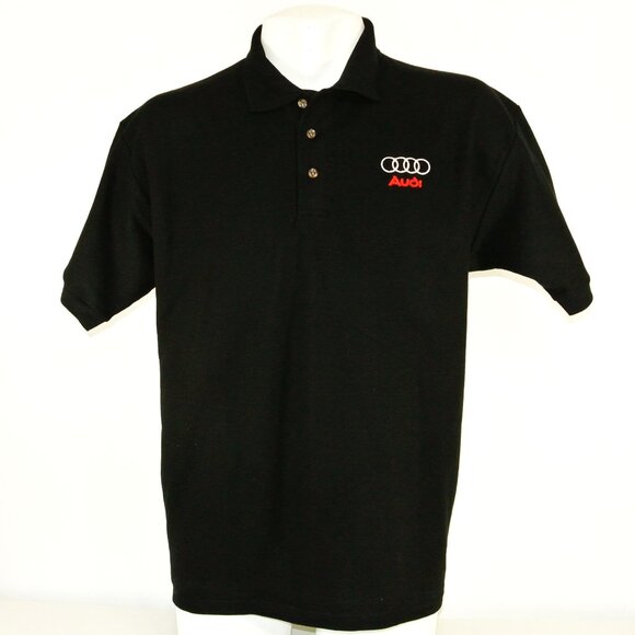AUDI Vintage 1990s Car Dealership Employee Uniform Polo Shirt Black NEW Size M - Picture 1 of 7